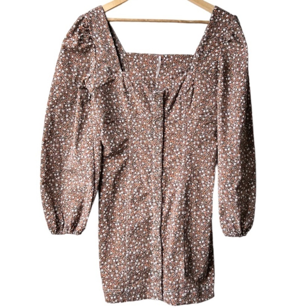 NWT Free People Call Me Cord Mini Dress Brown Black Combo Sz 4 - Picture 6 of 16